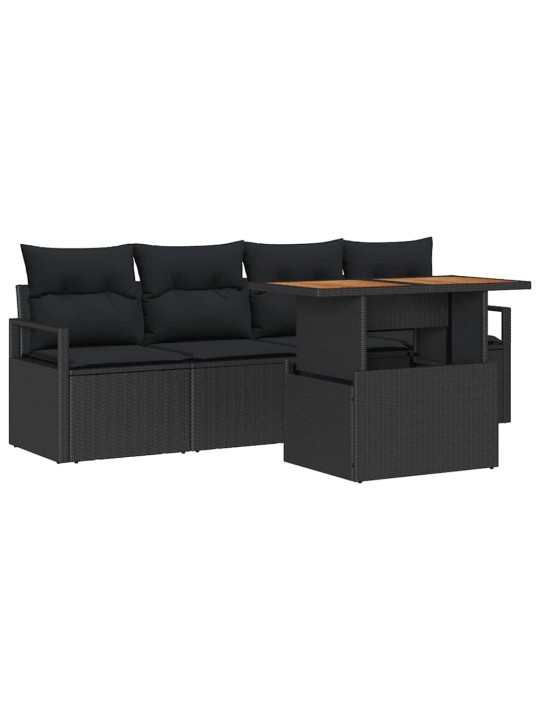 Dārza dīvānu komplekts ar spilvenu 5 pcs melna 100 x 55 x 73 cm