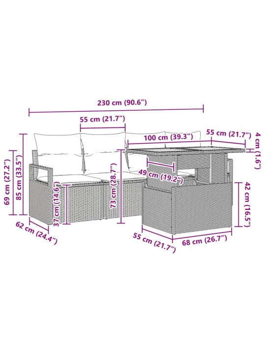 Dārza dīvānu komplekts ar spilvenu 5 pcs melna 100 x 55 x 73 cm