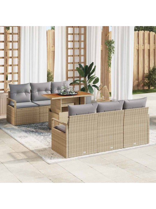 Dārza dīvānu komplekts ar spilvenu 7 pcs bēša un gaiši pelēka