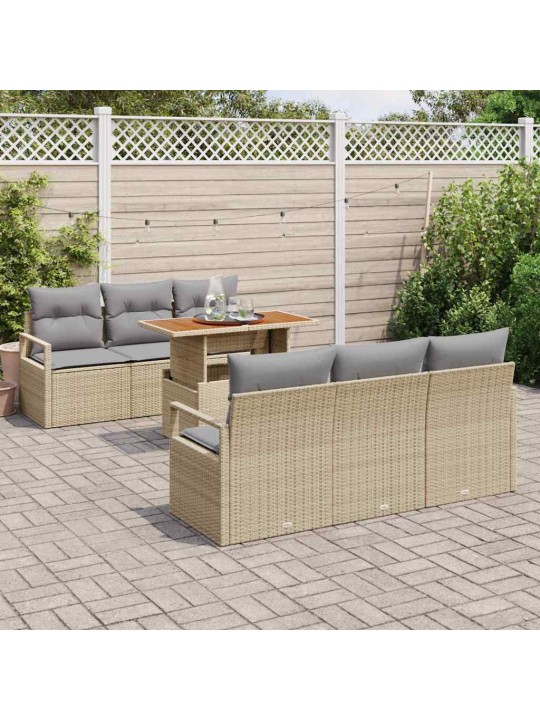 Dārza dīvānu komplekts ar spilvenu 7 pcs bēša un gaiši pelēka