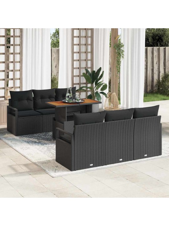 Dārza dīvānu komplekts ar spilvenu 7 pcs melna 100 x 55 x 73 cm