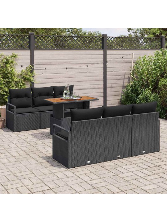 Dārza dīvānu komplekts ar spilvenu 7 pcs melna 100 x 55 x 73 cm