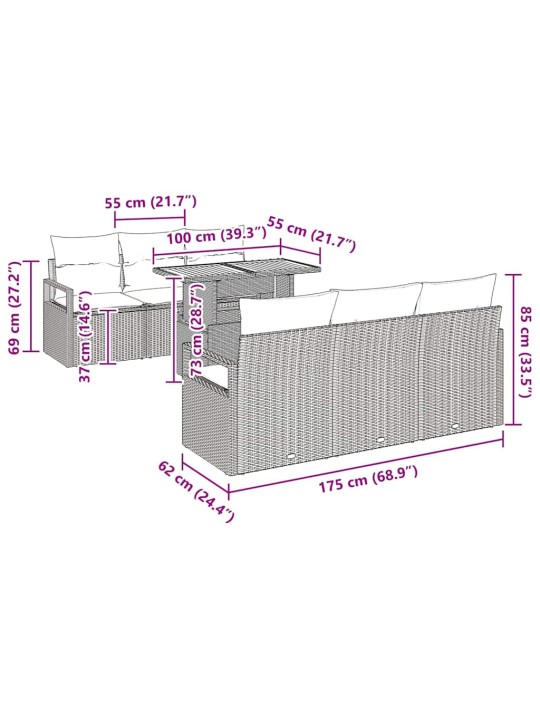 Dārza dīvānu komplekts ar spilvenu 7 pcs melna 100 x 55 x 73 cm