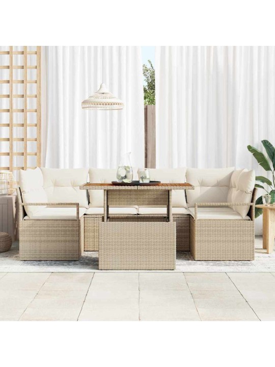 Dārza dīvānu komplekts 7 pcs bēša un krēmkrāsa 100 x 55 x 73 cm