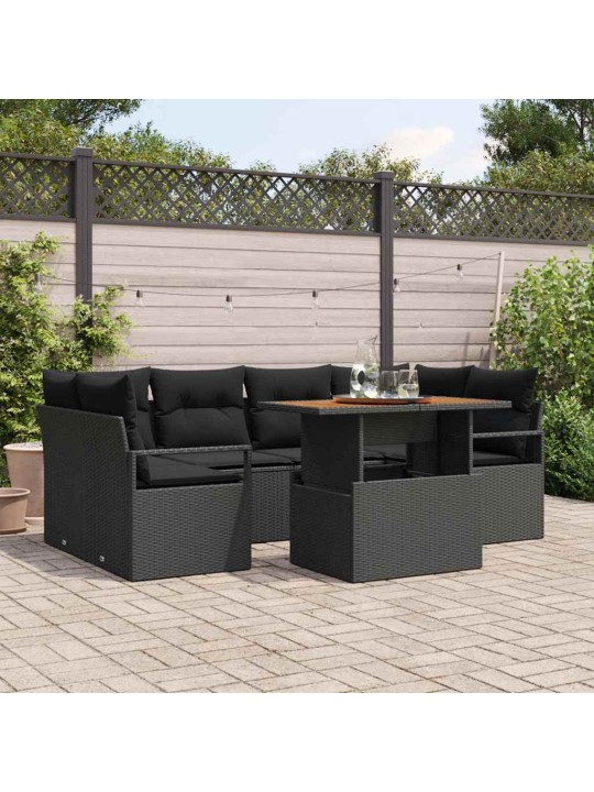 Dārza dīvānu komplekts ar spilvenu 7 pcs melna 100 x 55 x 73 cm