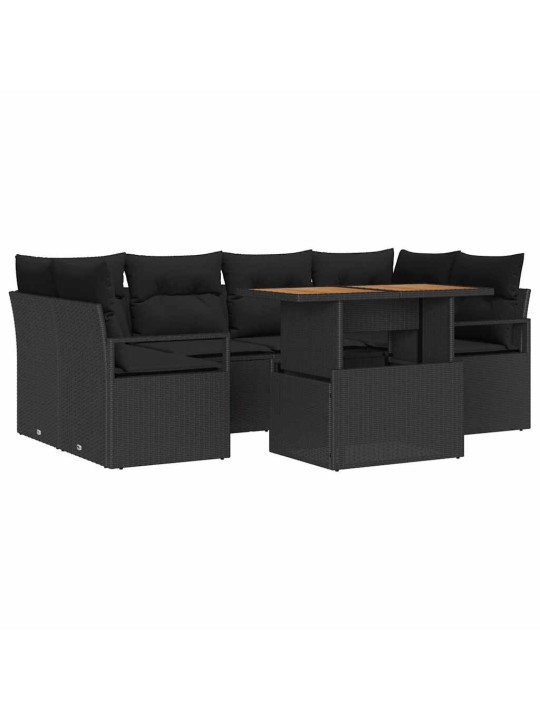 Dārza dīvānu komplekts ar spilvenu 7 pcs melna 100 x 55 x 73 cm