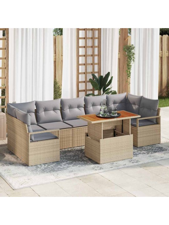 Dārza dīvānu komplekts 8 pcs bēšs un pelēks 100 x 55 x 73 cm