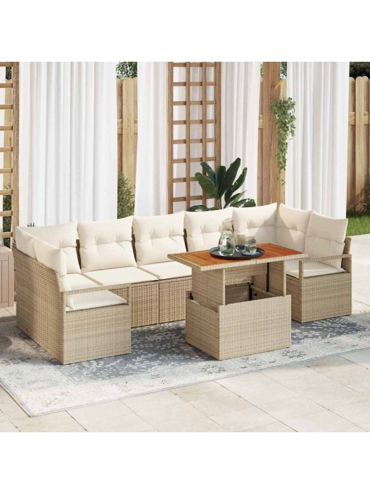 Dārza dīvānu komplekts 8 pcs bēšs un krēms 100 x 55 x 73 cm