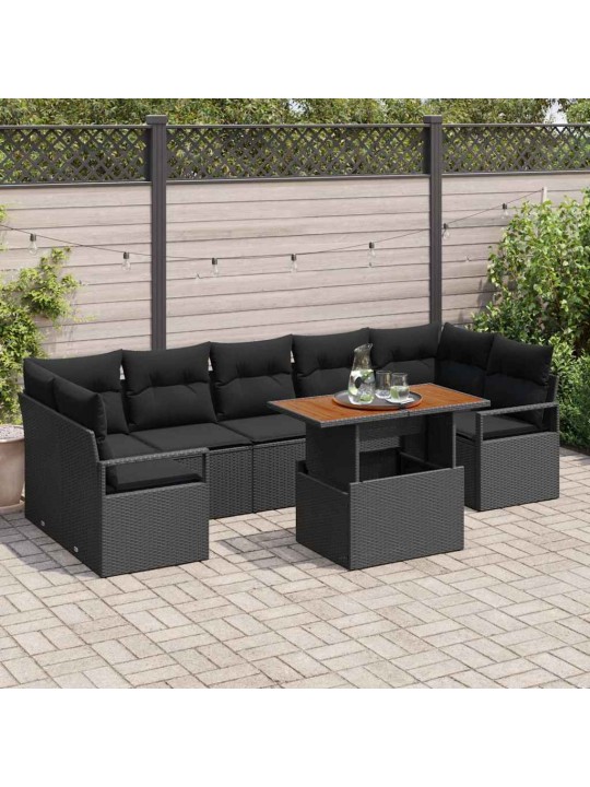 Dārza dīvānu komplekts 8 pcs melns un brūns 100 x 55 x 73 cm