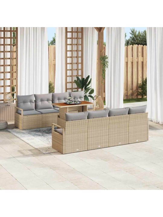 Dārza dīvānu komplekts 9 pcs bēšs un pelēks 100 x 55 x 73 cm