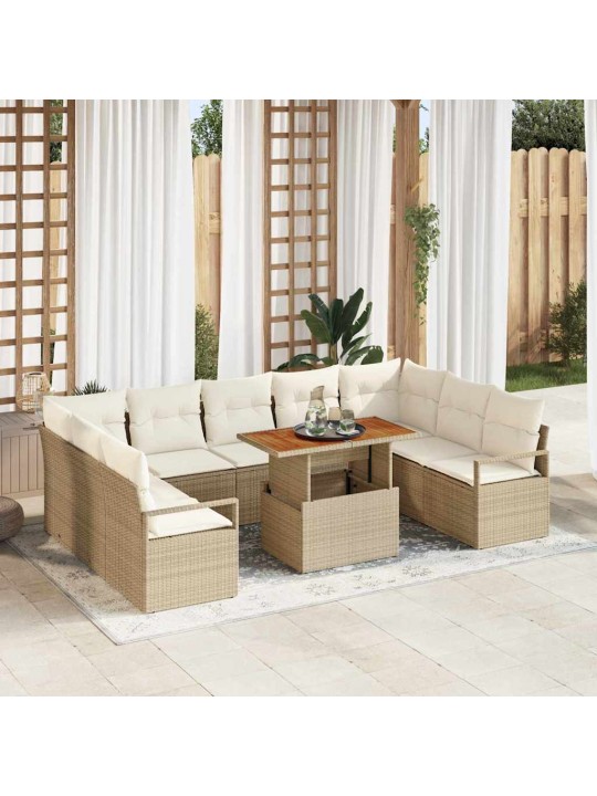 Dārza dīvānu komplekts 10 pcs bēšs un krēms 100 x 55 x 73 cm