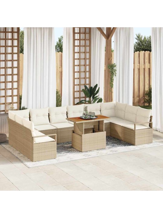 Dārza dīvānu komplekts 11 pcs bēšs un krēms 100 x 55 x 73 cm