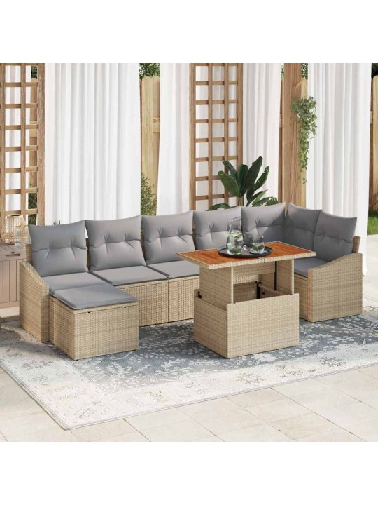 Dārza ēdamgalds ar spilvenu 8 pcs bēšs un pelēks