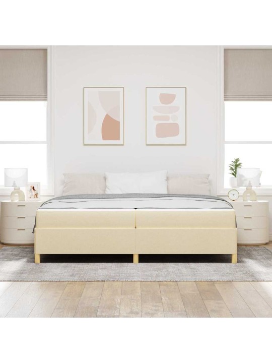 Kastītes atsperu gulta balts un krēmkrāsas 200 x 200 cm audums