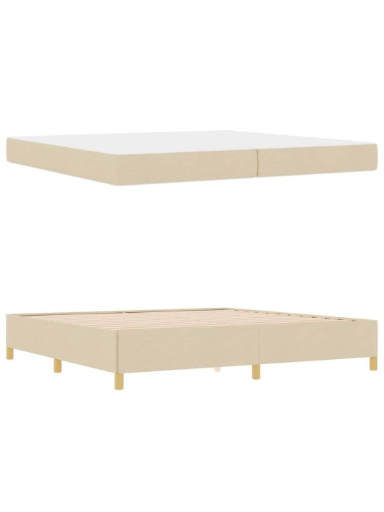 Kastītes atsperu gulta balts un krēmkrāsas 200 x 200 cm audums