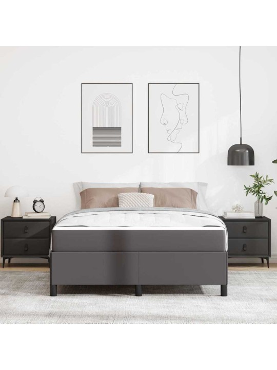 Gultas rāmis ar matraci pelēka 140 x 200 cm mākslīgā āda