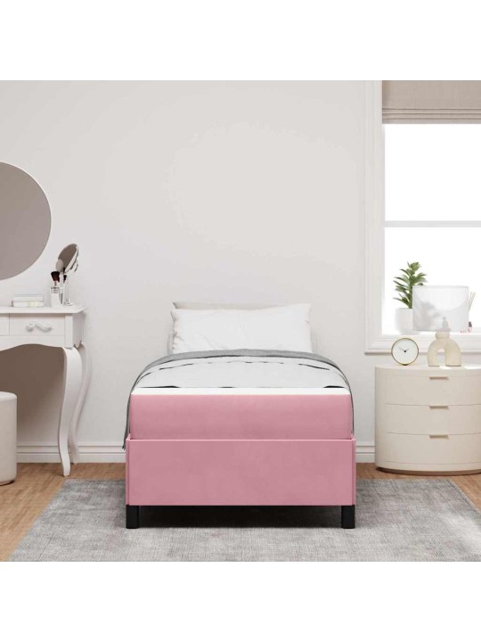 Gultas rāmis ar matraci rozā un balts 90 x 200 cm samts