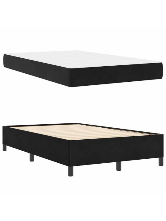 Gultas rāmis ar matraci melns un balts 120 x 190 cm samts