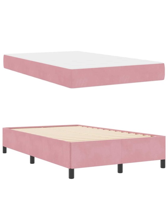 Gultas rāmis ar matraci rozā un balts 120 x 200 cm samts