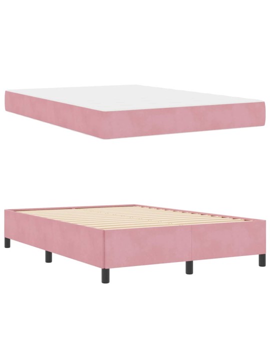 Gultas rāmis ar matraci rozā un balts 140 x 190 cm samts