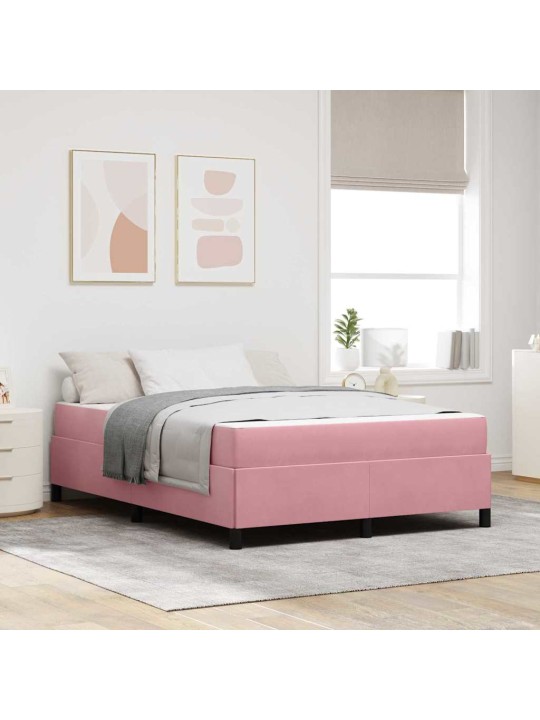 Gultas rāmis ar matraci rozā un balts 160 x 200 cm samts