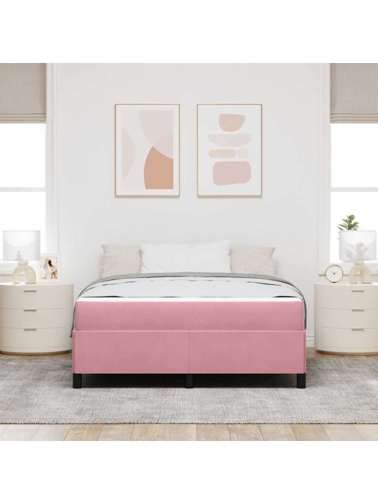 Gultas rāmis ar matraci rozā un balts 160 x 200 cm samts