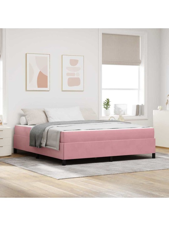 Gultas rāmis ar matraci rozā un balts 180 x 200 cm samts