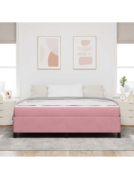 Gultas rāmis ar matraci rozā un balts 180 x 200 cm samts