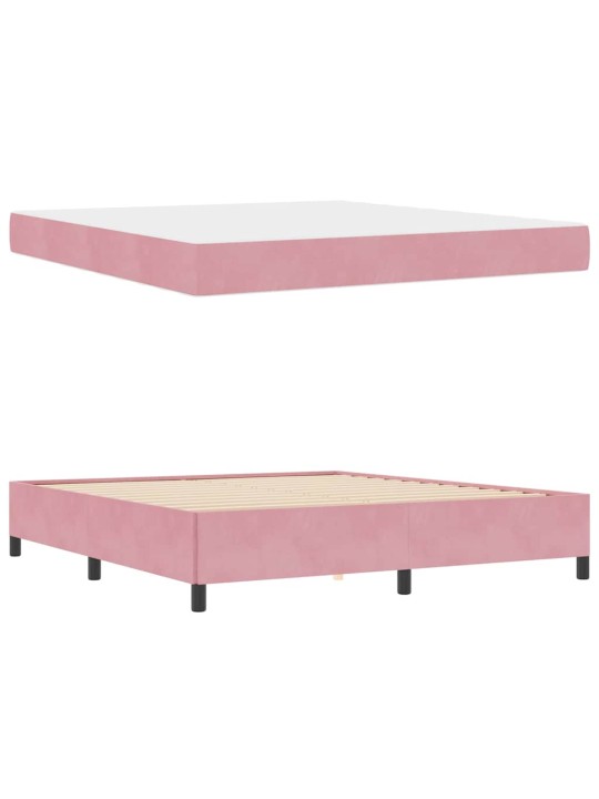 Gultas rāmis ar matraci rozā un balts 180 x 200 cm samts
