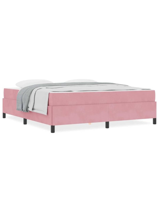 Gultas rāmis ar matraci rozā un balts 180 x 200 cm samts