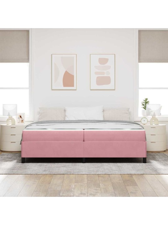 Gultas rāmis ar matraci rozā un balts 200 x 200 cm samts