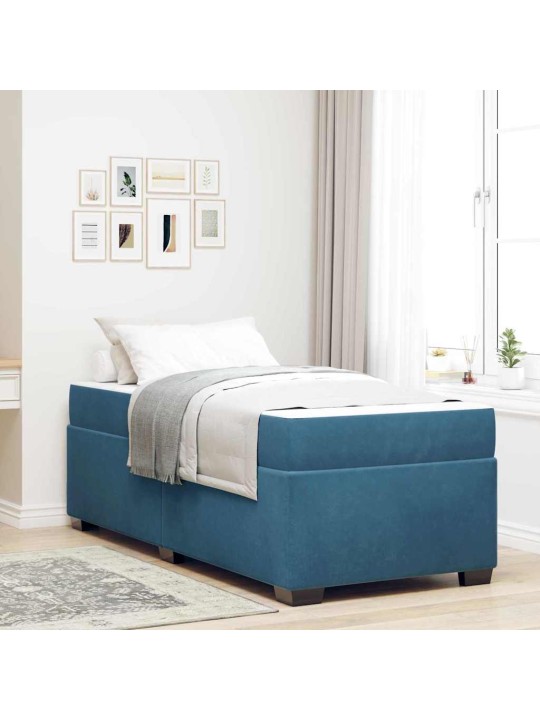 Gultas rāmis ar matraci ar matraci zila 80 x 200 cm samts