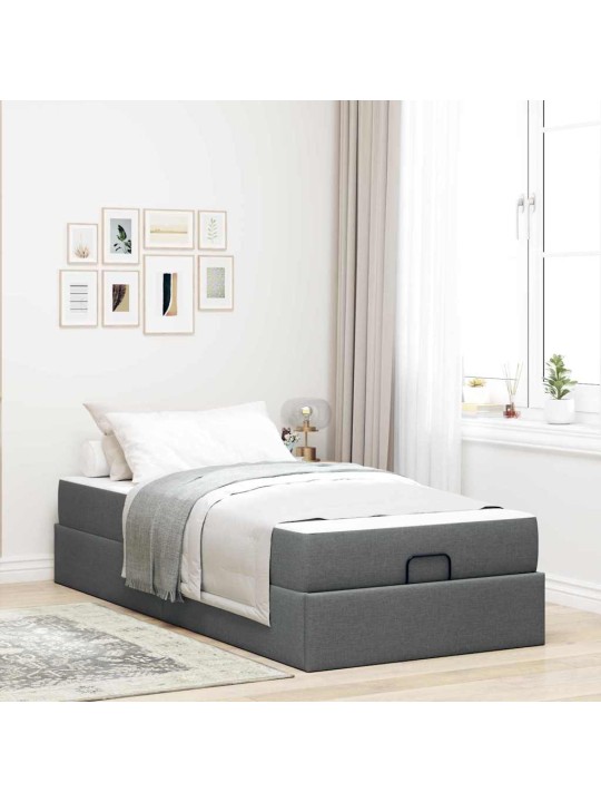 Gultas rāmis ar matraci tumši pelēka 90 x 200 cm audums