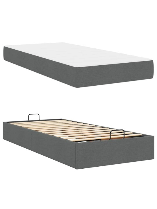 Gultas rāmis ar matraci tumši pelēka 90 x 200 cm audums