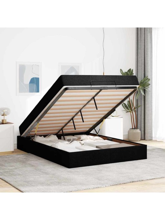 Gultas rāmis ar matraci melna 140 x 190 cm audums