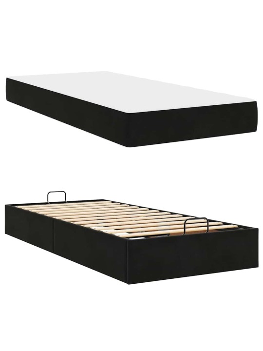 Gultas rāmis ar matraci ar uzglabāšanu melna 80 x 200 cm samts