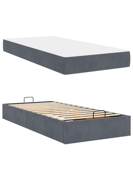 Gultas rāmis ar matraci tumši pelēka 90 x 200 cm samts