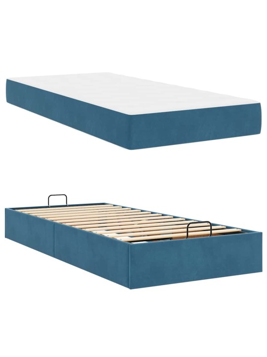 Gultas rāmis ar matraci ar uzglabāšanu zila 90 x 200 cm samts