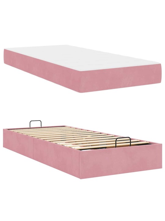 Gultas rāmis ar matraci ar uzglabāšanu rozā 90 x 200 cm samts