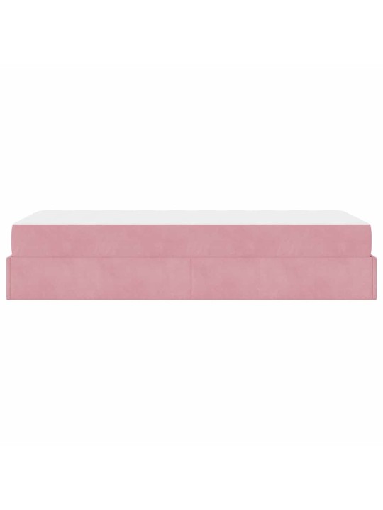 Gultas rāmis ar matraci ar uzglabāšanu rozā 90 x 200 cm samts
