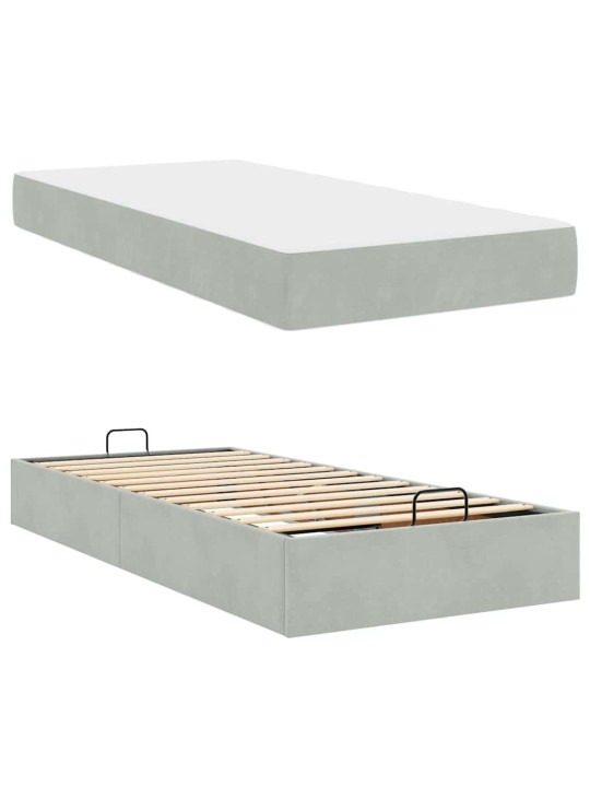 Gultas rāmis ar matraci gaiši pelēka 100 x 200 cm samts