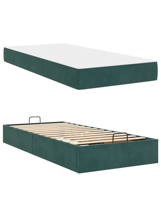 Gultas rāmis ar matraci tumši zaļa 100 x 200 cm samts