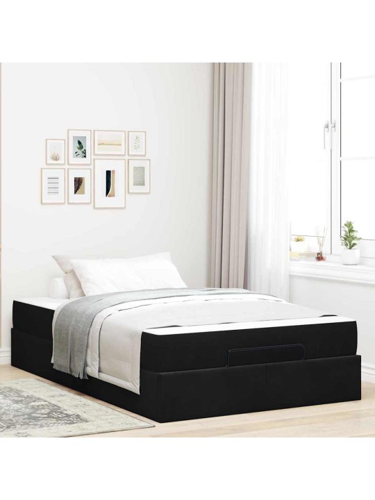 Gultas rāmis ar matraci ar uzglabāšanu melna 120 x 200 cm samts