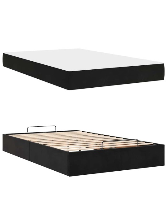 Gultas rāmis ar matraci ar uzglabāšanu melna 140 x 190 cm samts