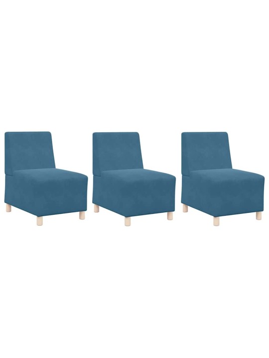Modulārais bezrku dīvāns 3 pcs zila 55 x 74 x 82 cm samts