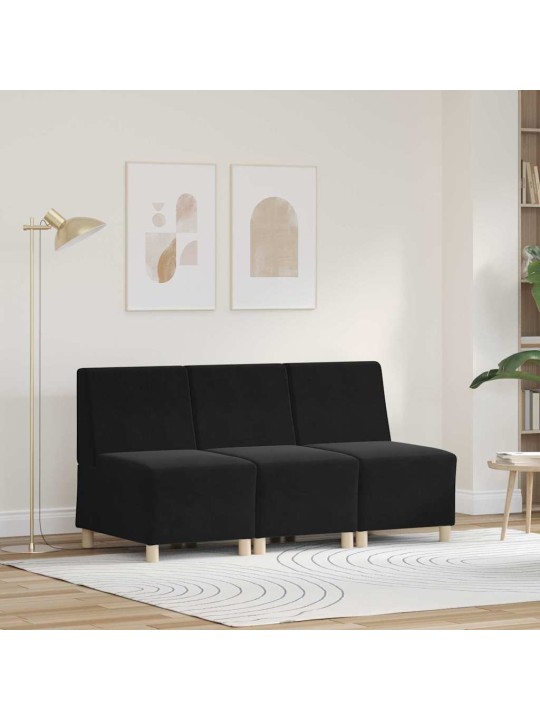 Modulārais bezrku dīvāns 3 pcs melna 55 x 74 x 82 cm samts