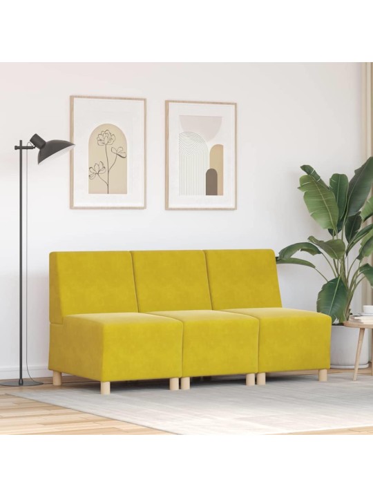 Modulārais bezrku dīvāns 3 pcs dzeltena 55 x 74 x 82 cm samts
