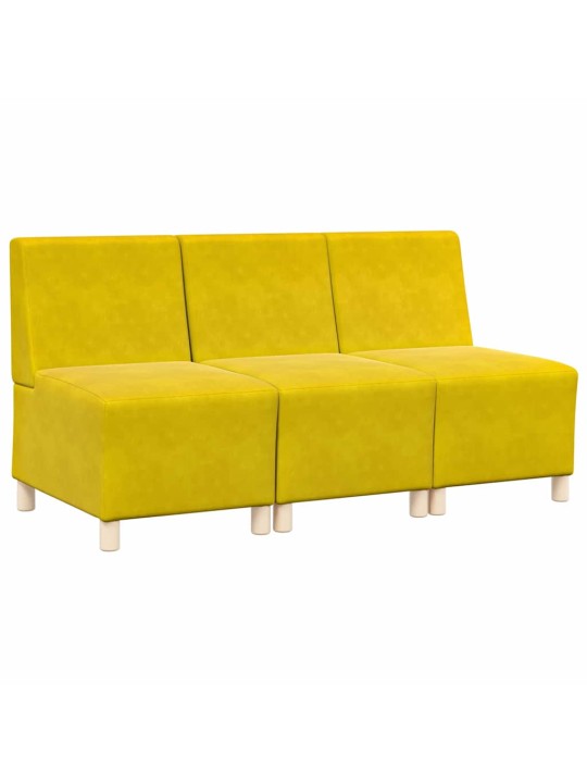 Modulārais bezrku dīvāns 3 pcs dzeltena 55 x 74 x 82 cm samts
