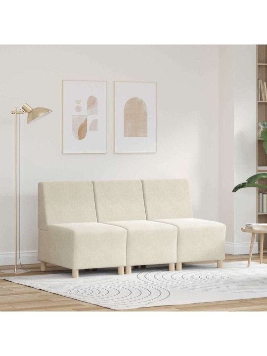 Modulārais bezrku dīvāns 3 pcs krēmkrāsa 55 x 74 x 82 cm samts