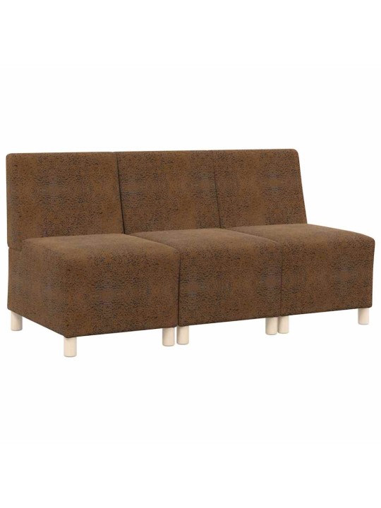 Dīvāna krēsls 3 pcs brūna 55 x 74 x 82 cm mākslīga zamša āda